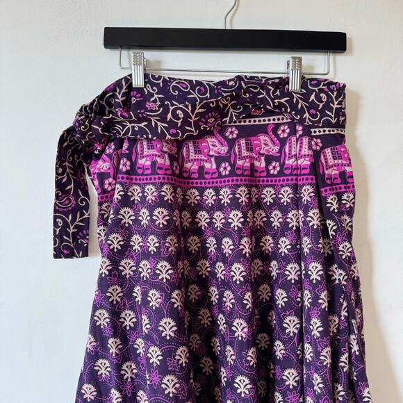 Boho Purple India Blockprint Elephant Circle Wrap Skirt M - Picture 4 of 6